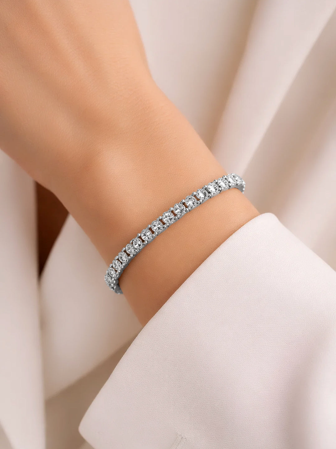 925 Fine Silver American Diamond Tennis Bracelet