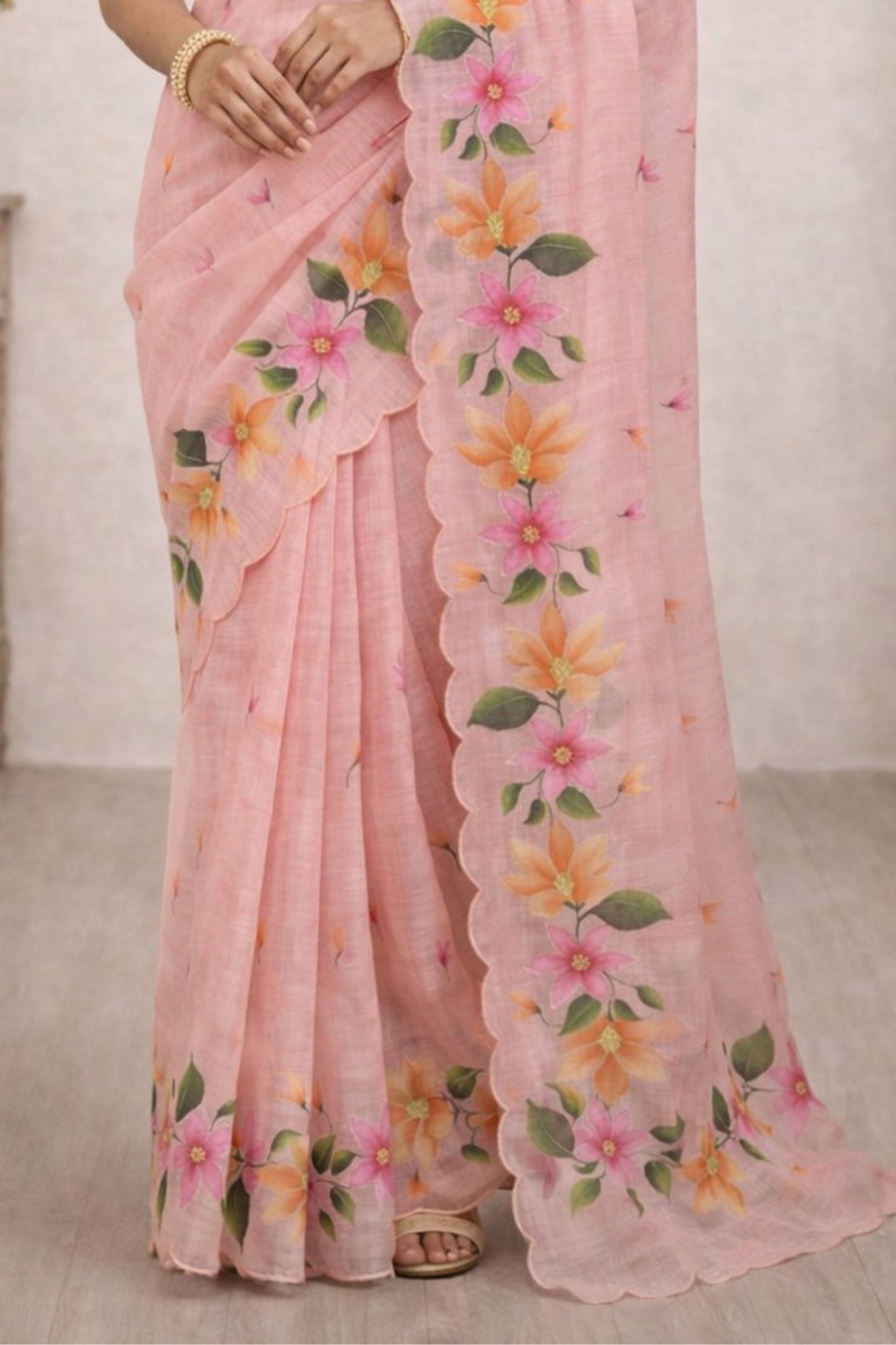 Sangam Prints Pink Cotton Print Woven Work Traditional Saree