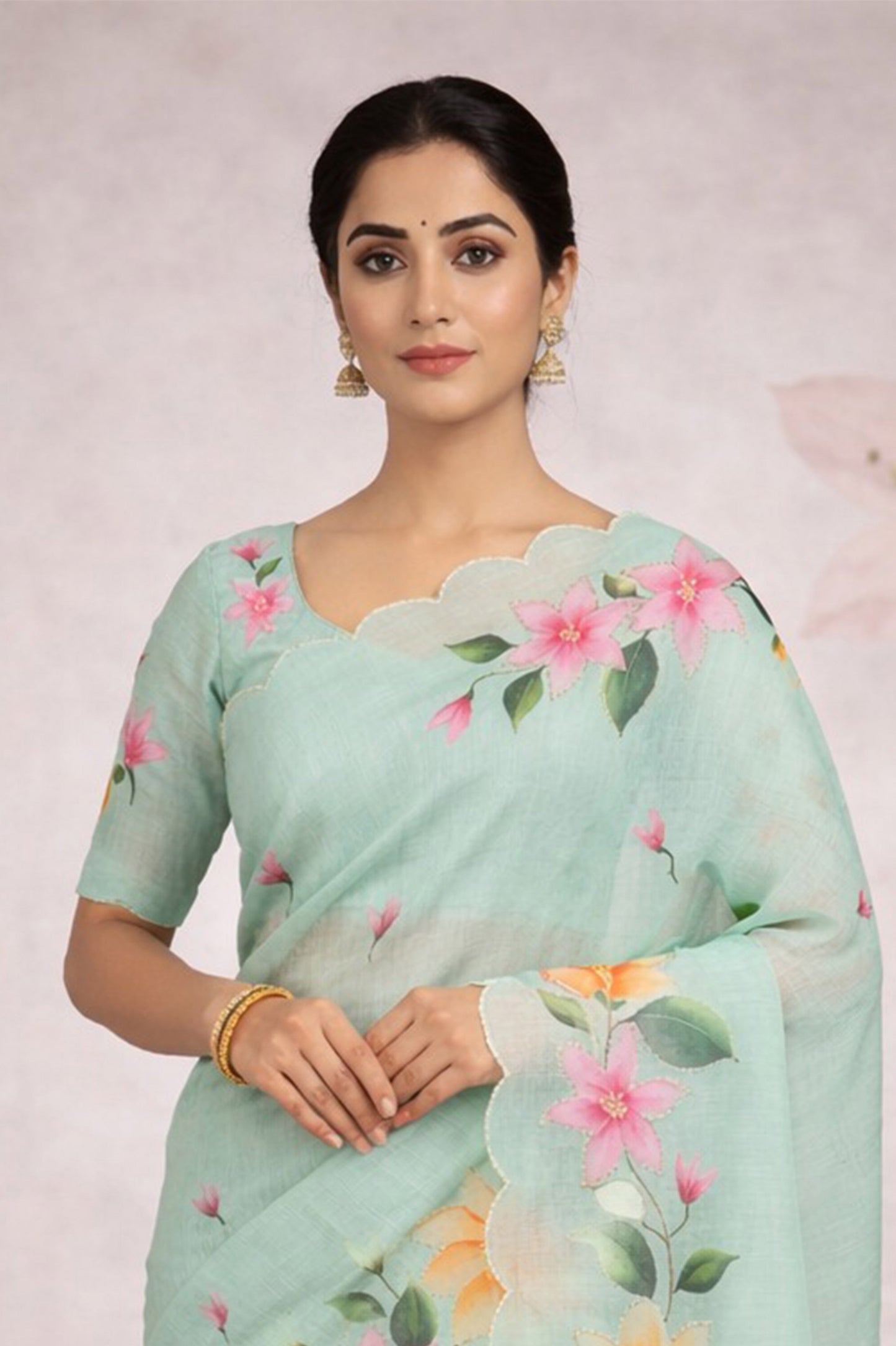 Sangam Prints Sea Green Cotton Print Woven Work Traditional Saree