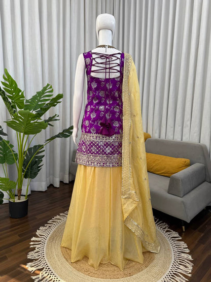 Prazu Fashion Purple Jacquard Thread With Sequence Designer Palazzo Suit