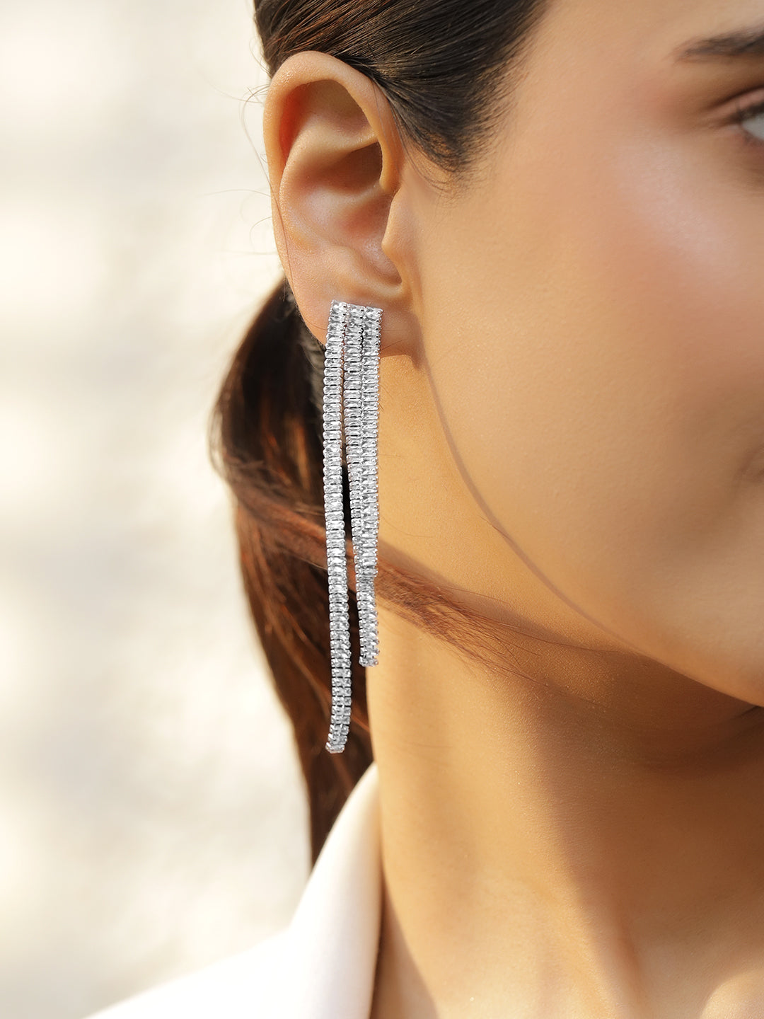 White Crystal Cut Dangler Earrings