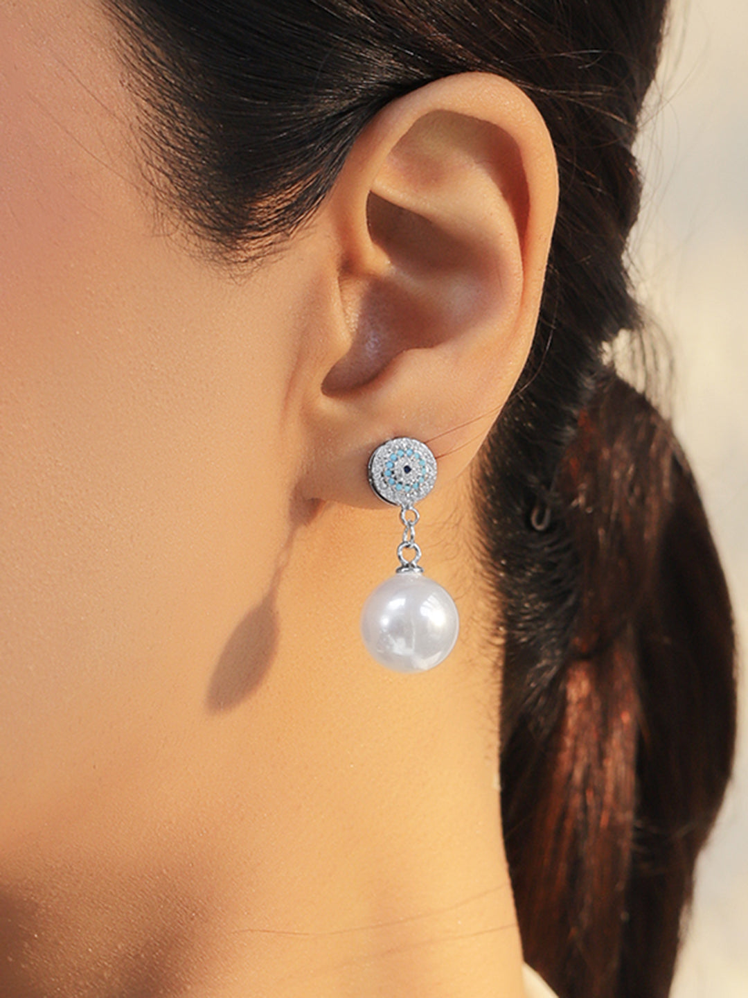 Evil Eye & Pearl Drop Earring