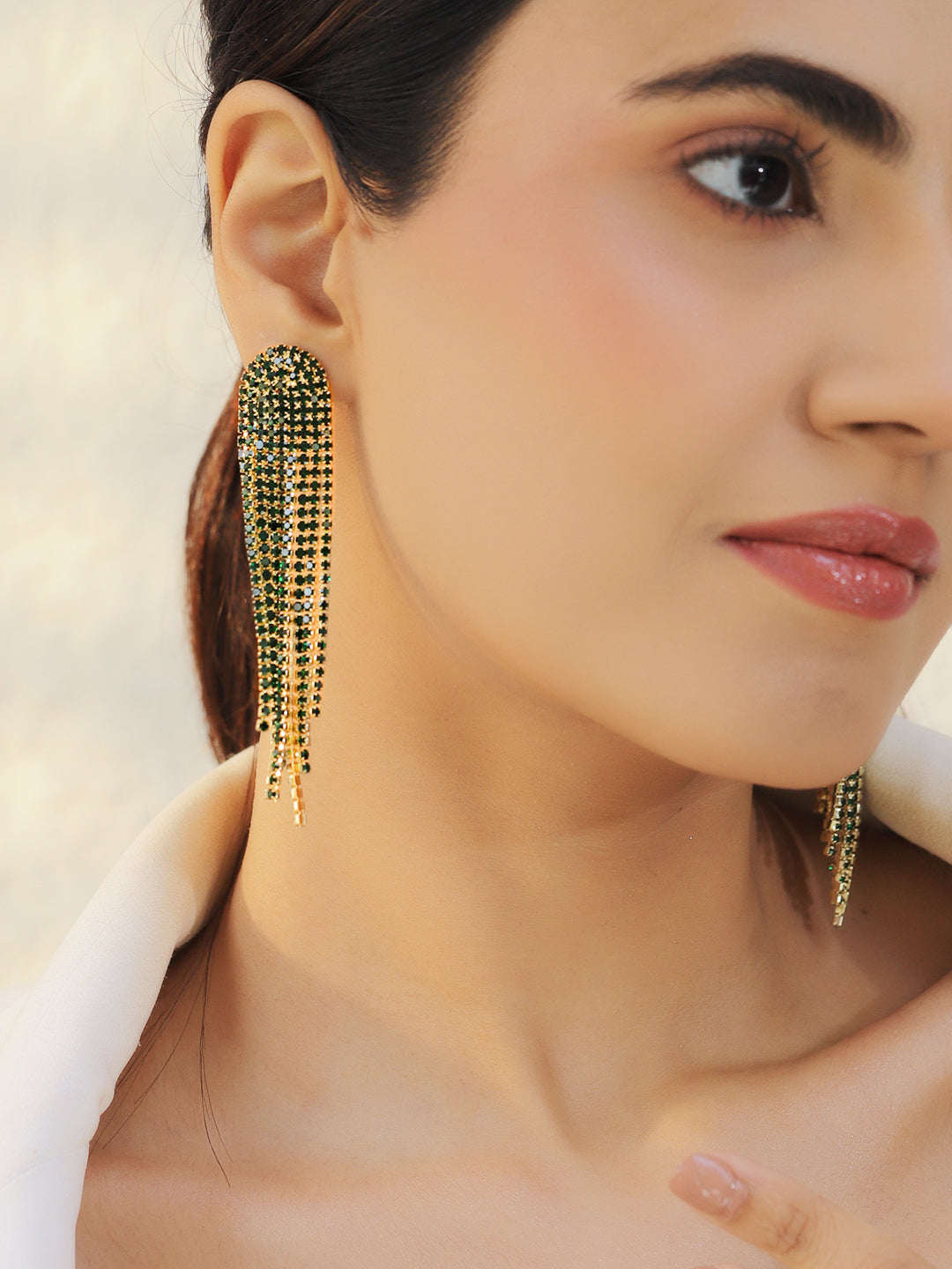 Green Beads Tassel Dangler Earrings