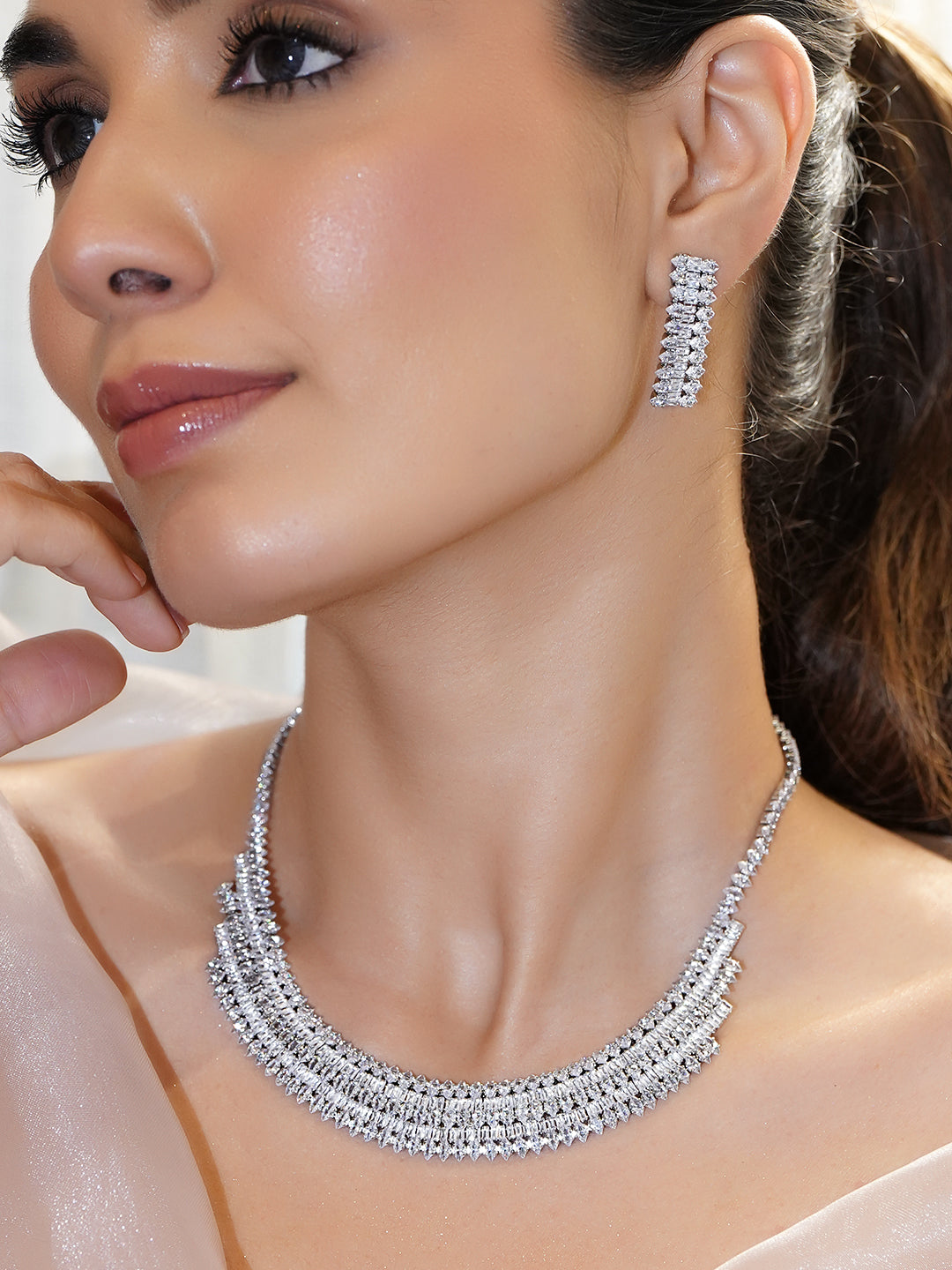 American Diamond Zirconia Embellished Necklace Set