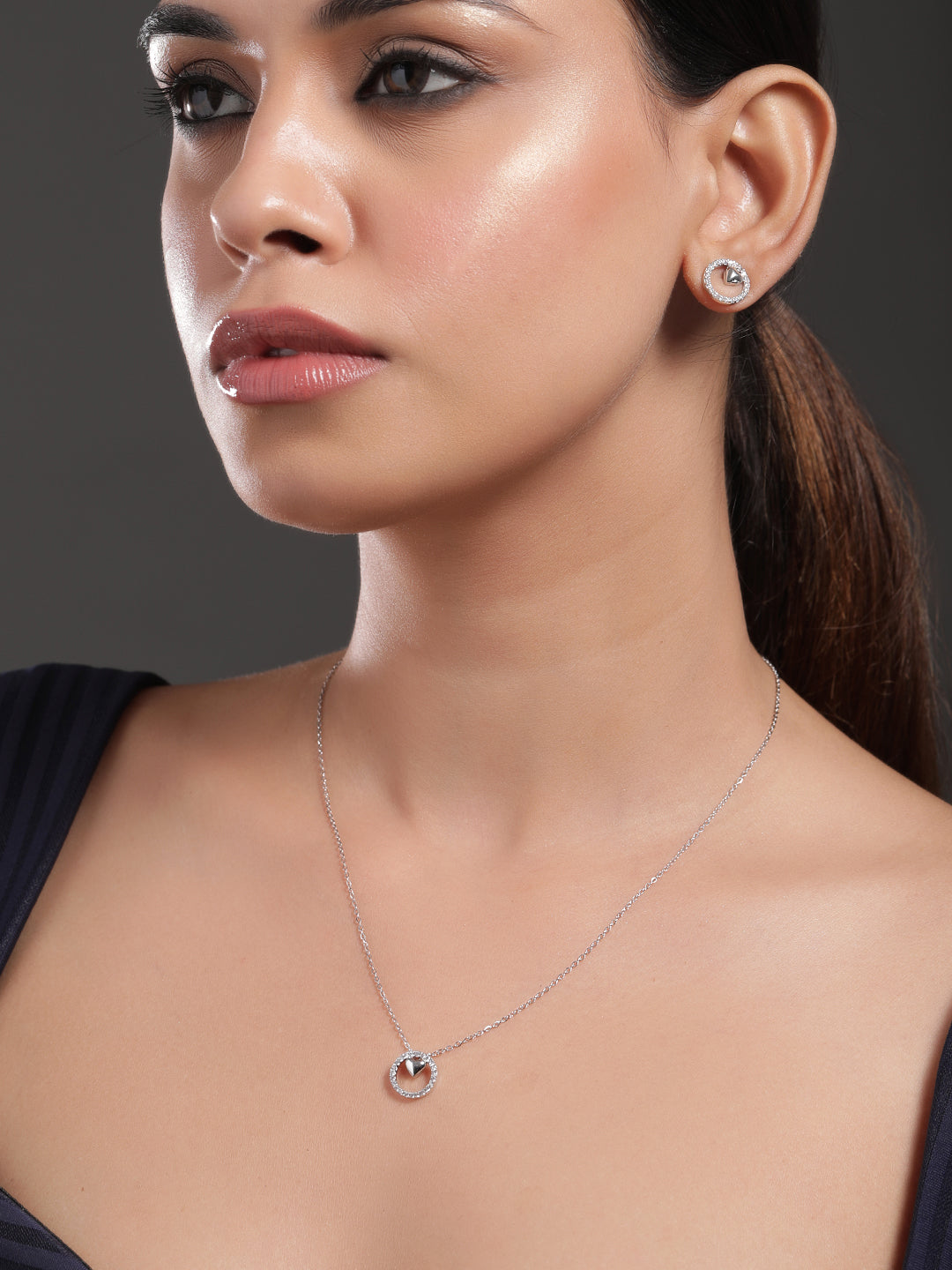 Heart Motif American Diamond Zirconia Necklace Set