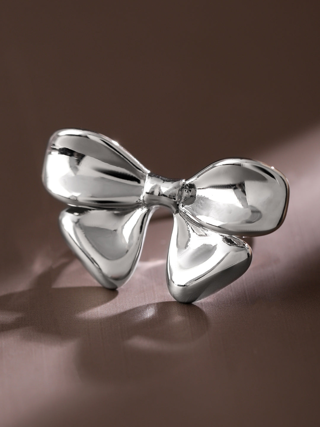 Rubans Voguish Rhodium-Plated Statement Bow Adjustable Ring