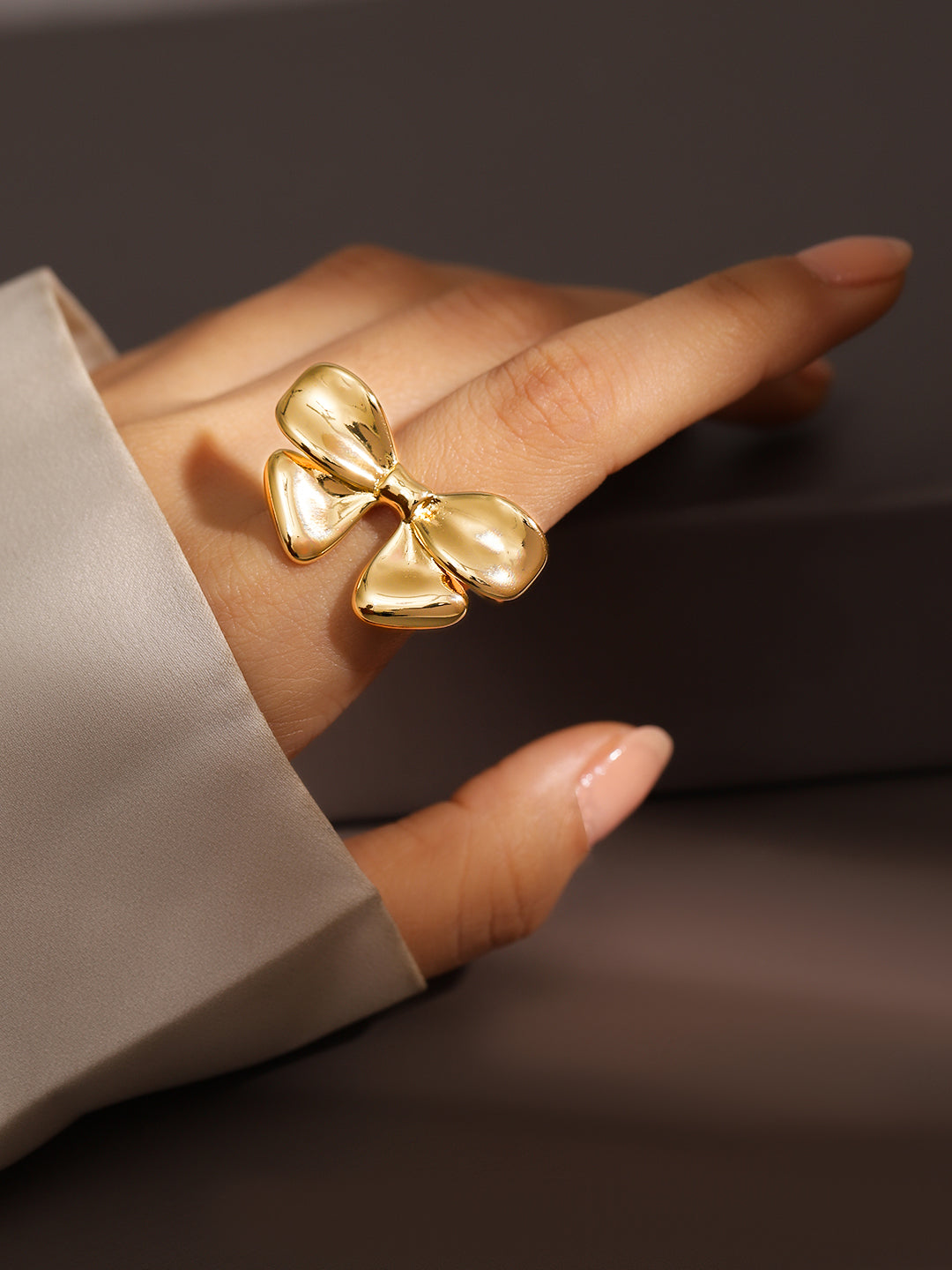 Rubans Voguish 18K Gold-Plated Bow Design Openable Adjustable Statement Ring