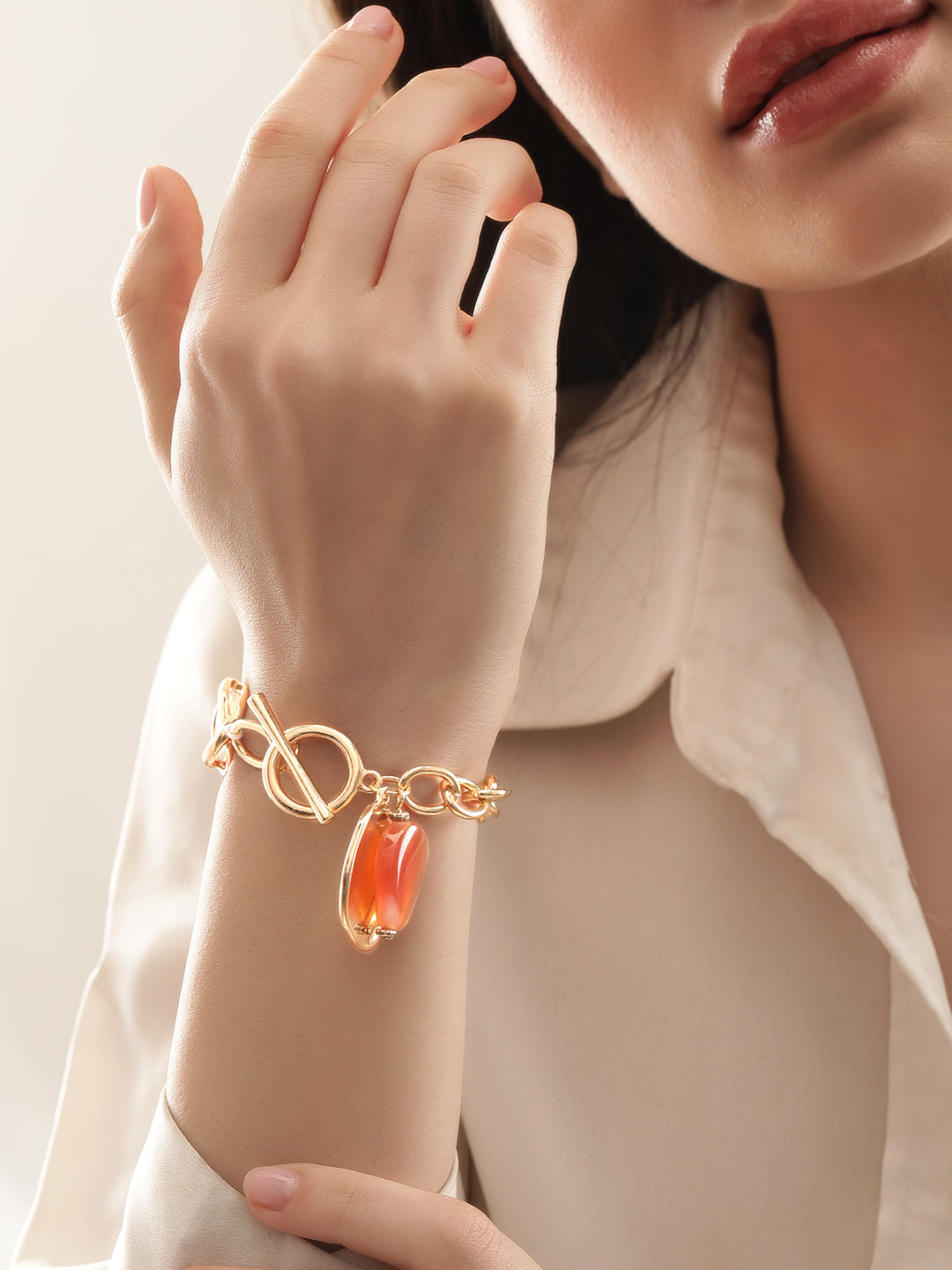 Rubans 18K Gold Plated Stainless Steel Tarnish-Free Waterproof Link Bracelet with Charms