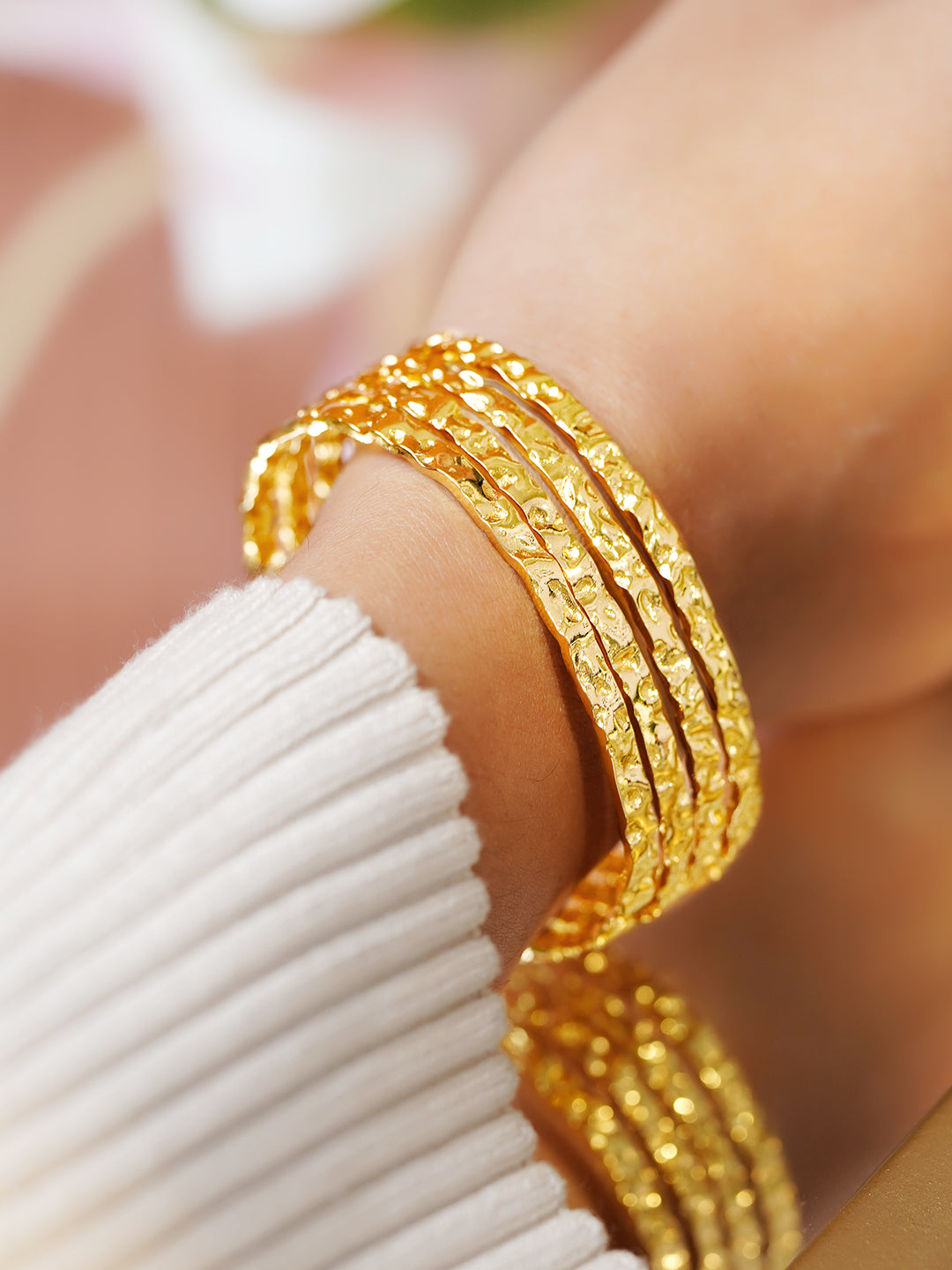 Rubans Voguish 18K Gold-Plated Stainless Steel Tarnish-Free Waterproof Hammered Cuff Bracelet
