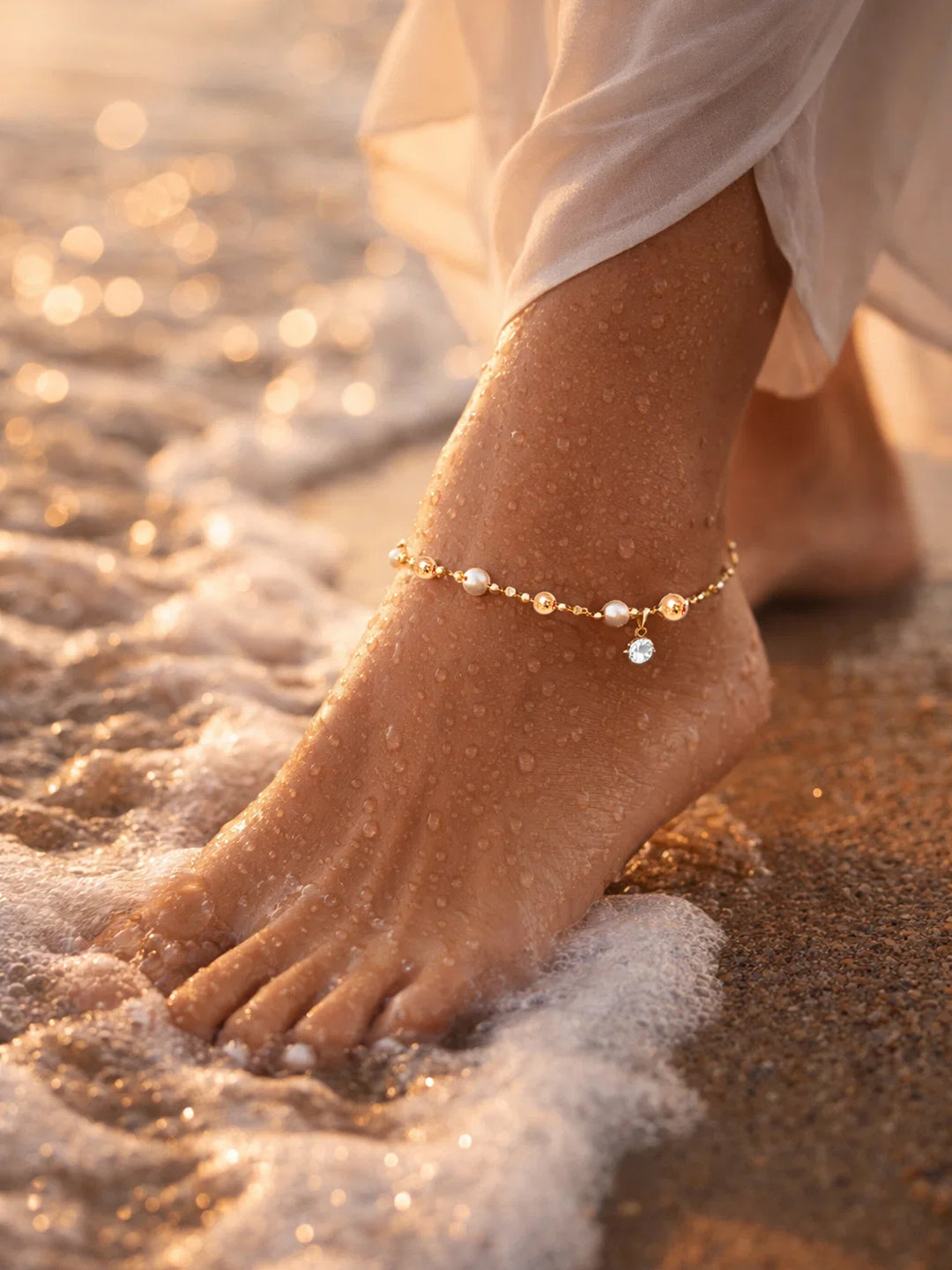 Demifine 18K Gold Plated Stainless steel Pearl Beaded Anklet