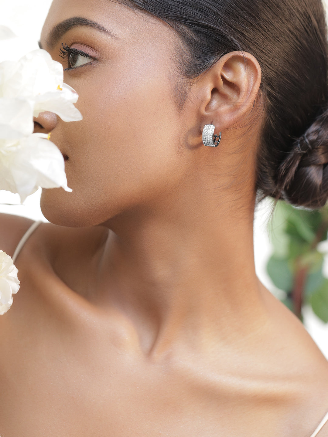 Sleek Silver American Diamond Zirconia Hoops