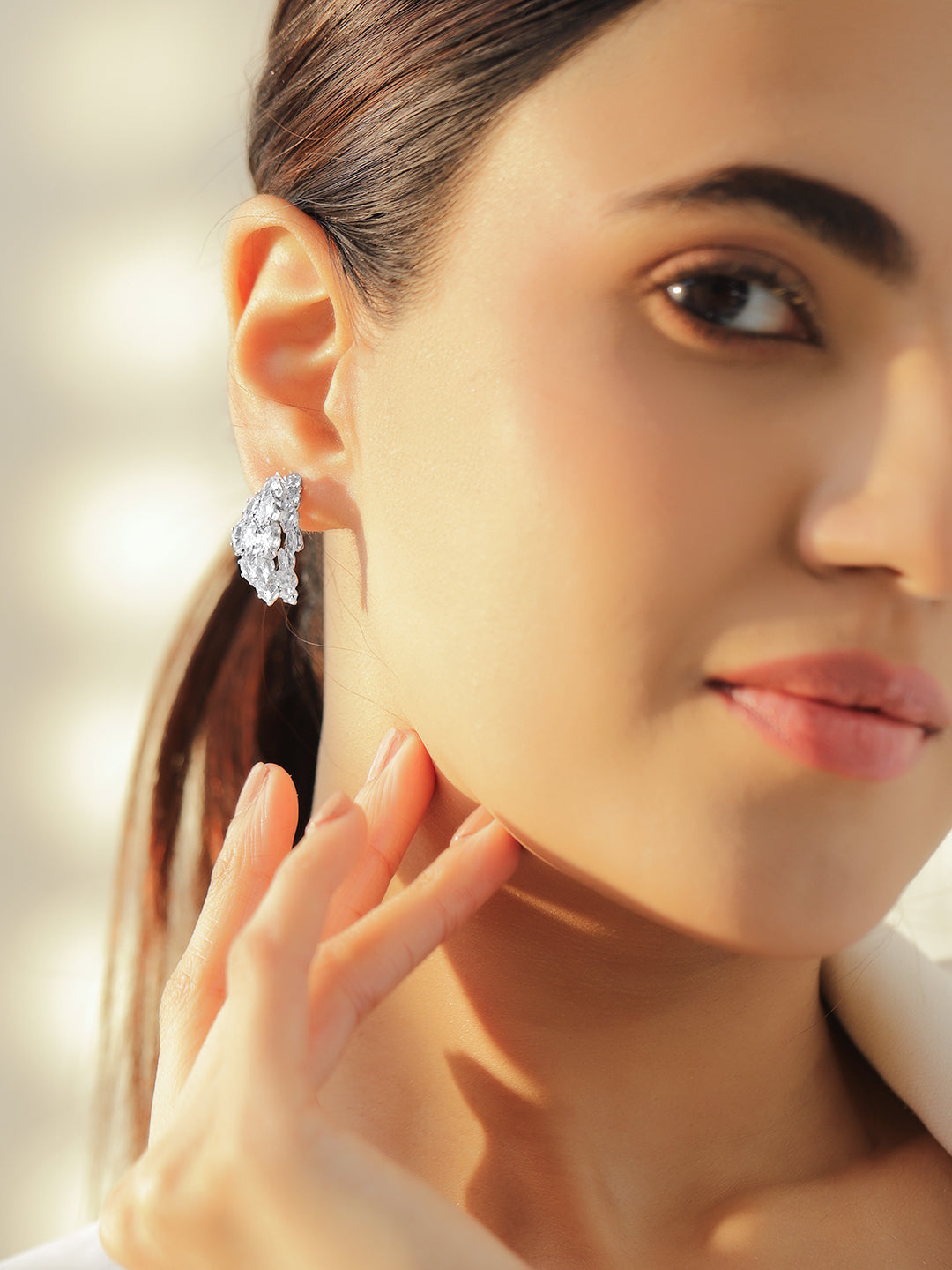 White Crystal Drops Stud Earrings