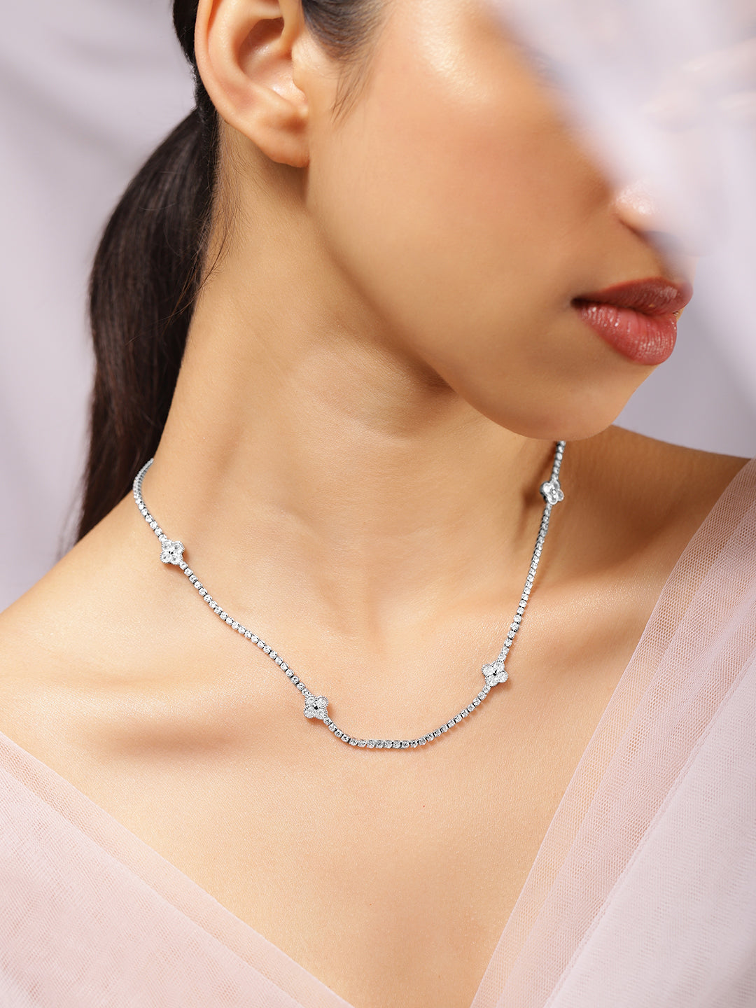 Effortless Floral Motif American Diamond Zirconia Necklace