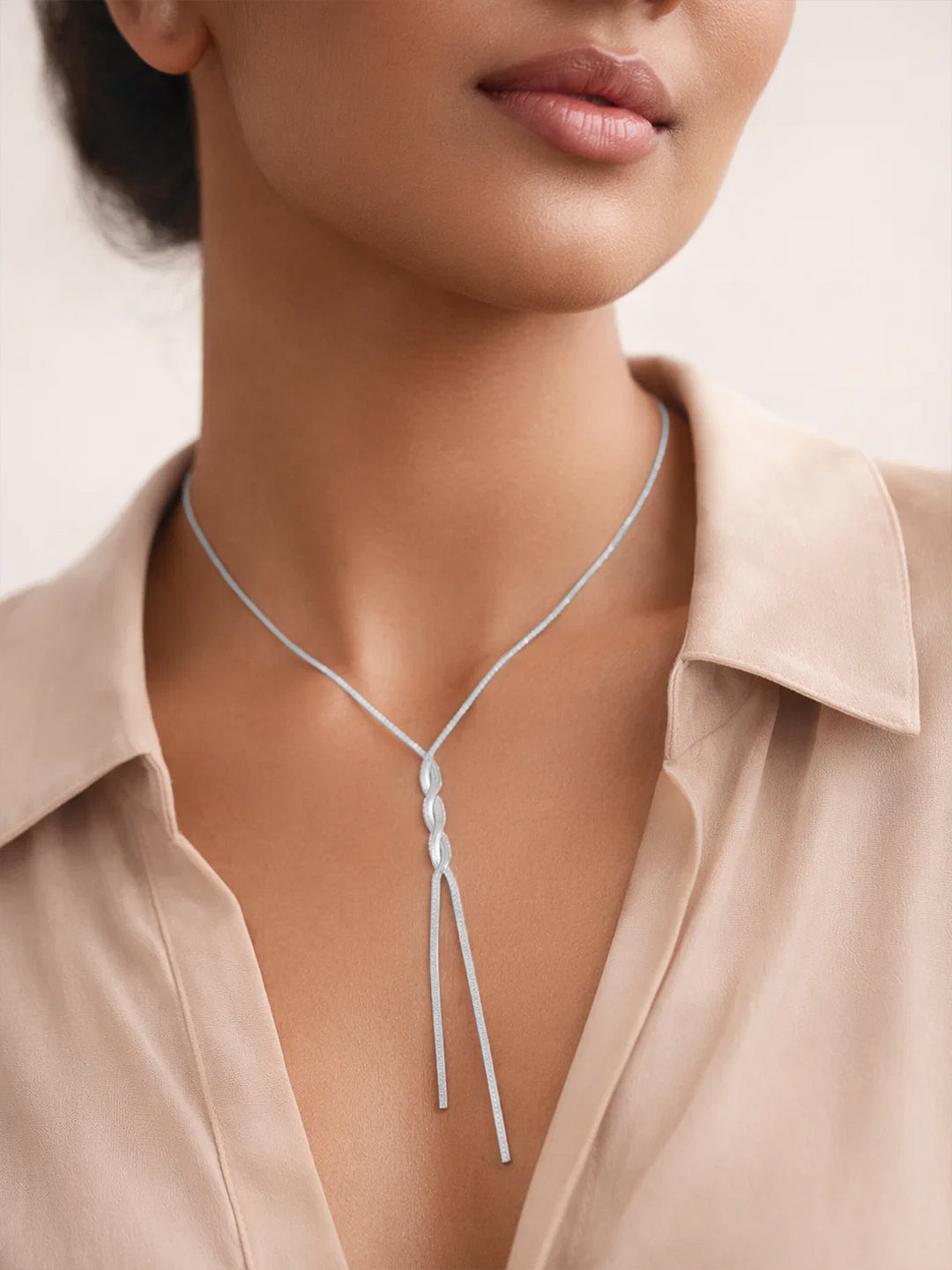 Demifine Rhodium Plated Stainless steel Snake Chain Lariat Drop Necklace