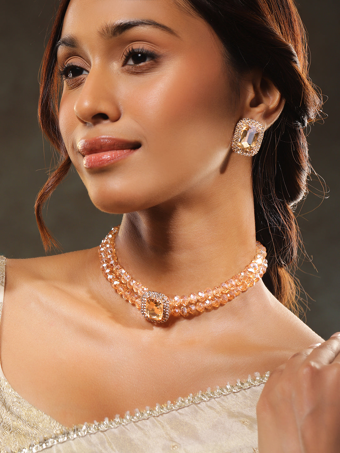 Beaded American Diamond Zirconia Choker Set