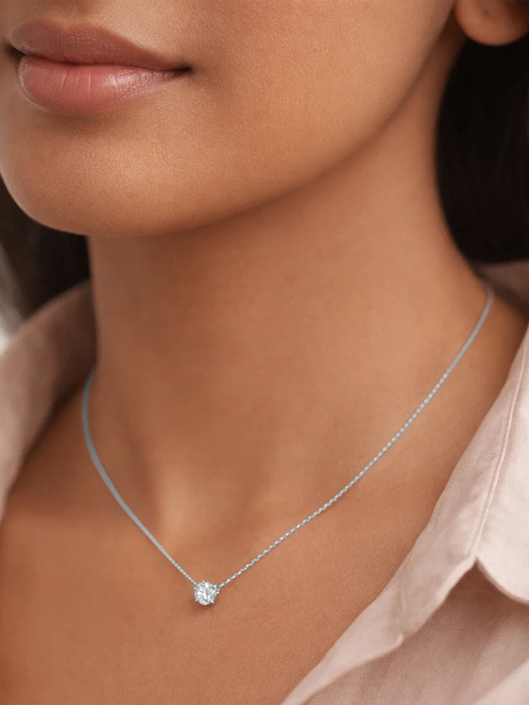 Demifine Rhodium Plated Stainless steel Minimal Diamond Solitaire Necklace