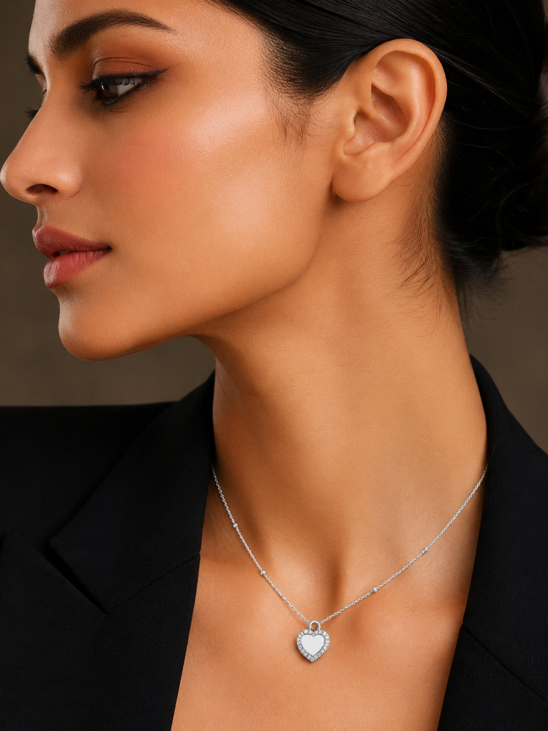 Demifine Rhodium Plated Stainless steel Reversible Heart Pendant Chain Necklace