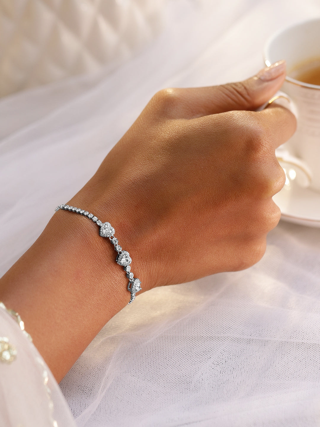 Heart filled American Diamond Zirconia Bracelet
