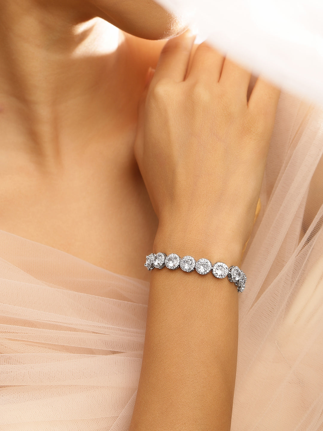 Rubans Rhodium Plated Sparkling Cubic Zirconia Studded Premium Tennis Bracelet