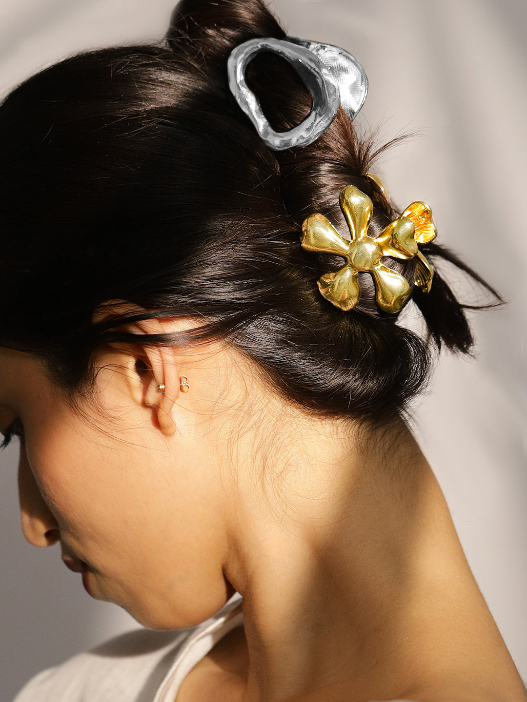 Floral Gold & Abstract Silver Hair Clips