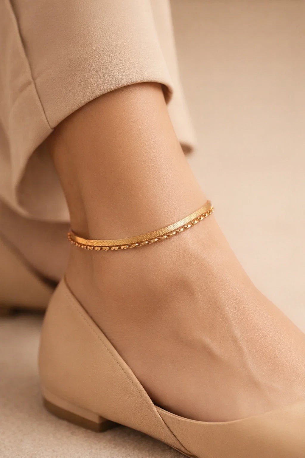 Demifine 18K Gold Plated Stainless steel Dual Chain Layered Anklet