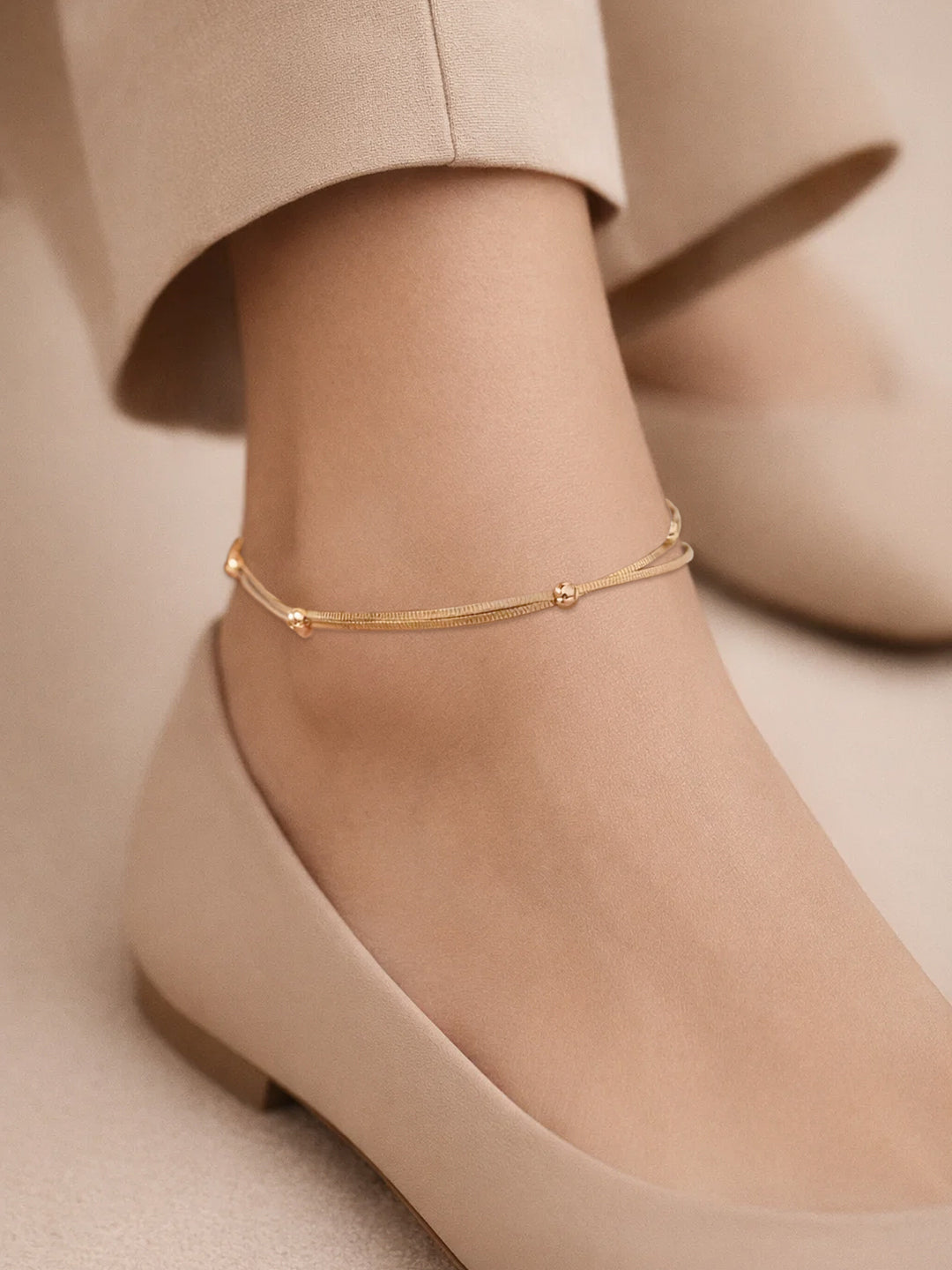 Demifine 18K Gold Plated Stainless steel Layered Snake Chain Anklet