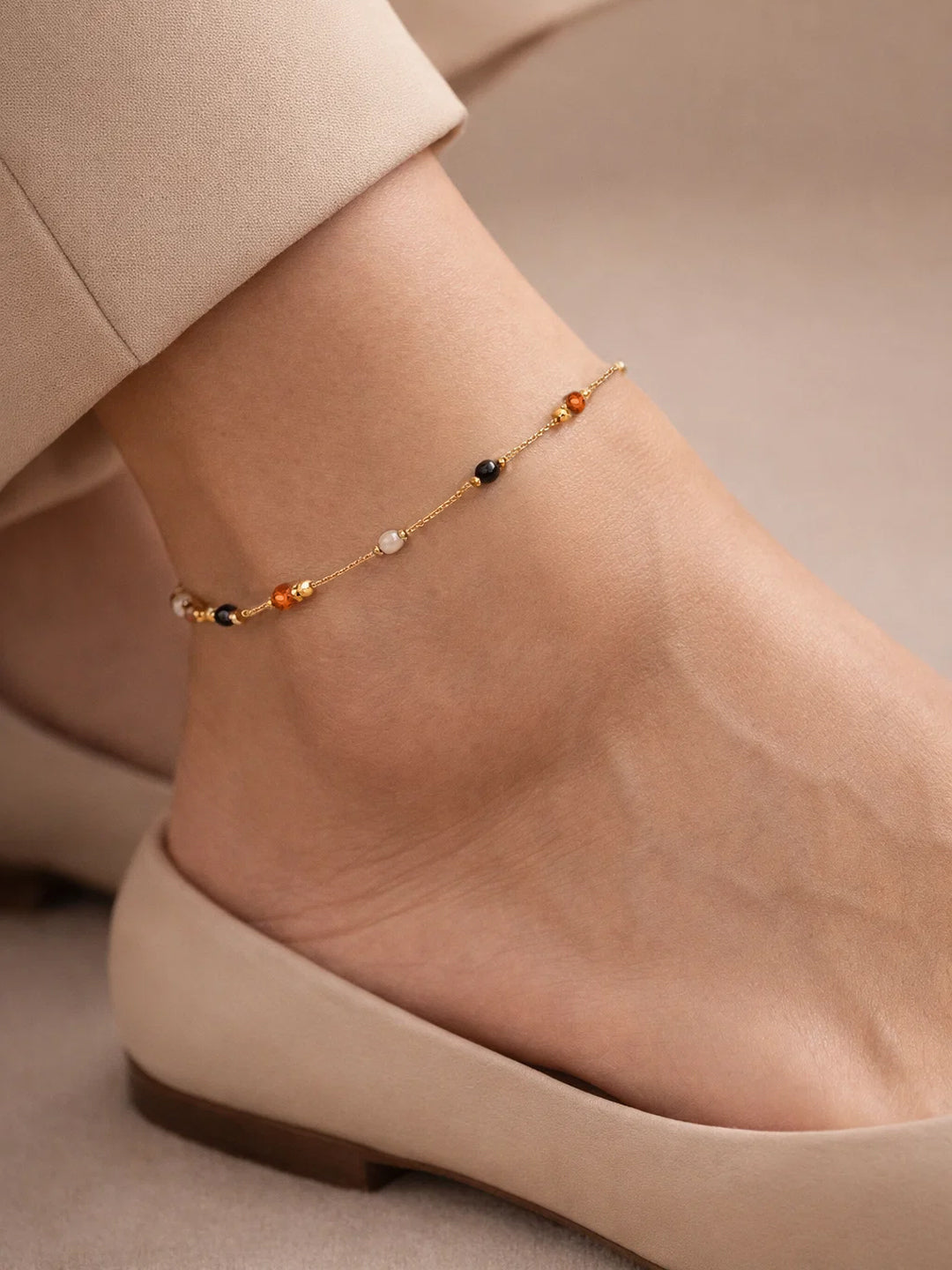 Demifine 18K Gold Plated Stainless steel Multicolor Beaded Chain Anklet