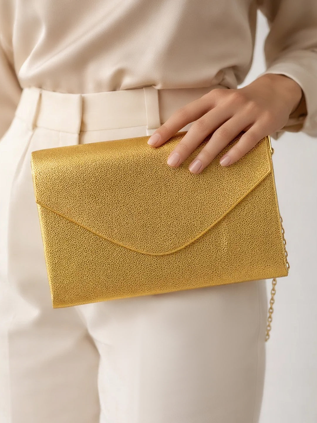 Golden Glow Textured Chic Envelope Clutch