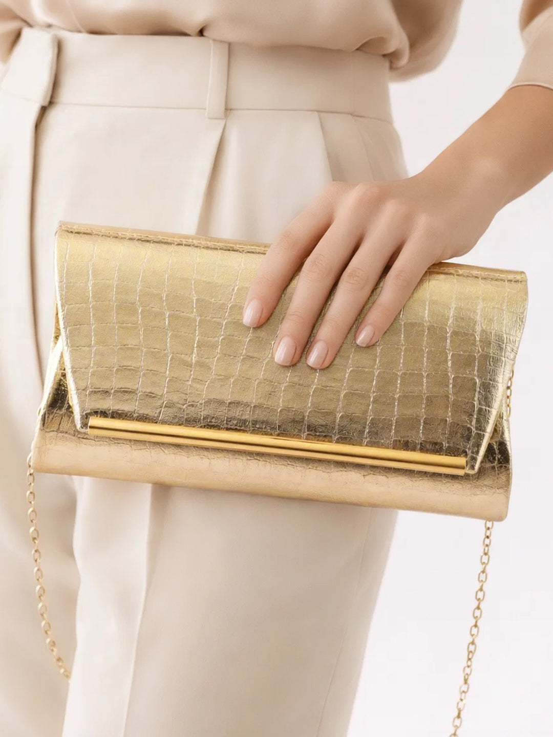 Metallic Gold Croc Chic Envelope Clutch