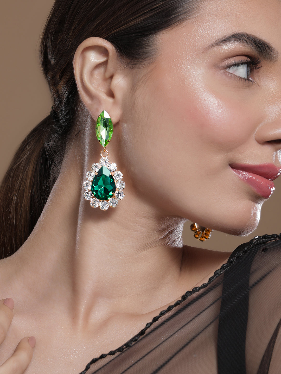 Crystal Studded Green Earring Drops