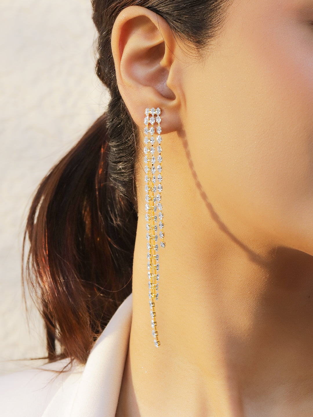 Crystal Studded Tassel Dangler Earrings