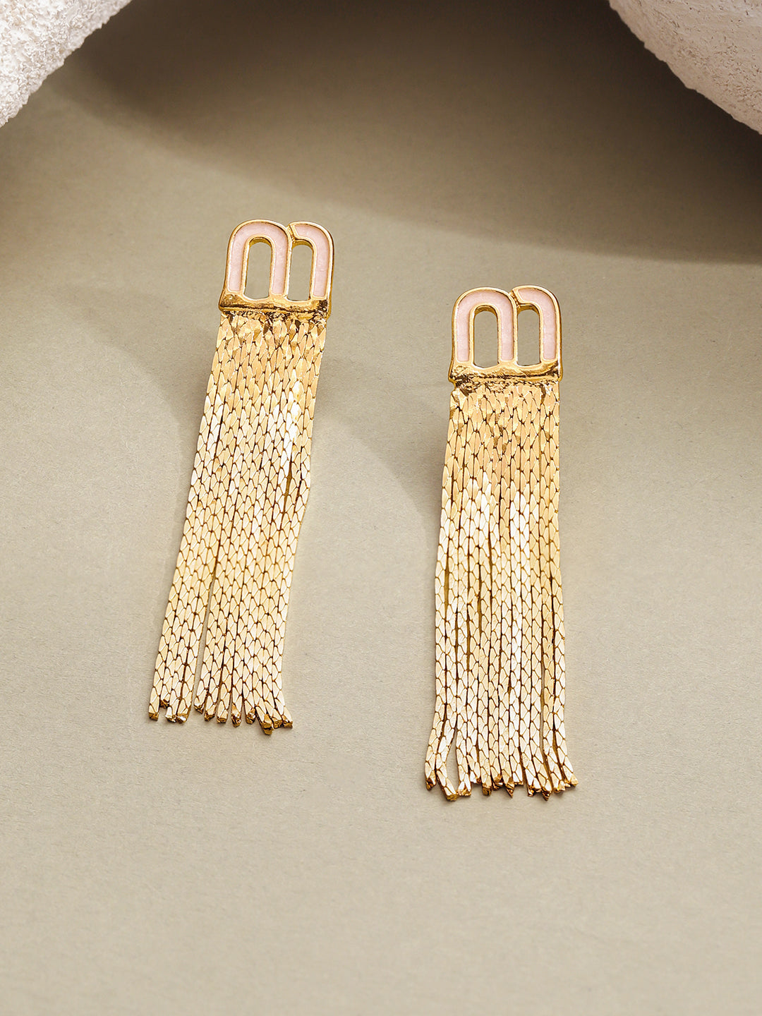 Gold Toned Tassel Chain Earrings
