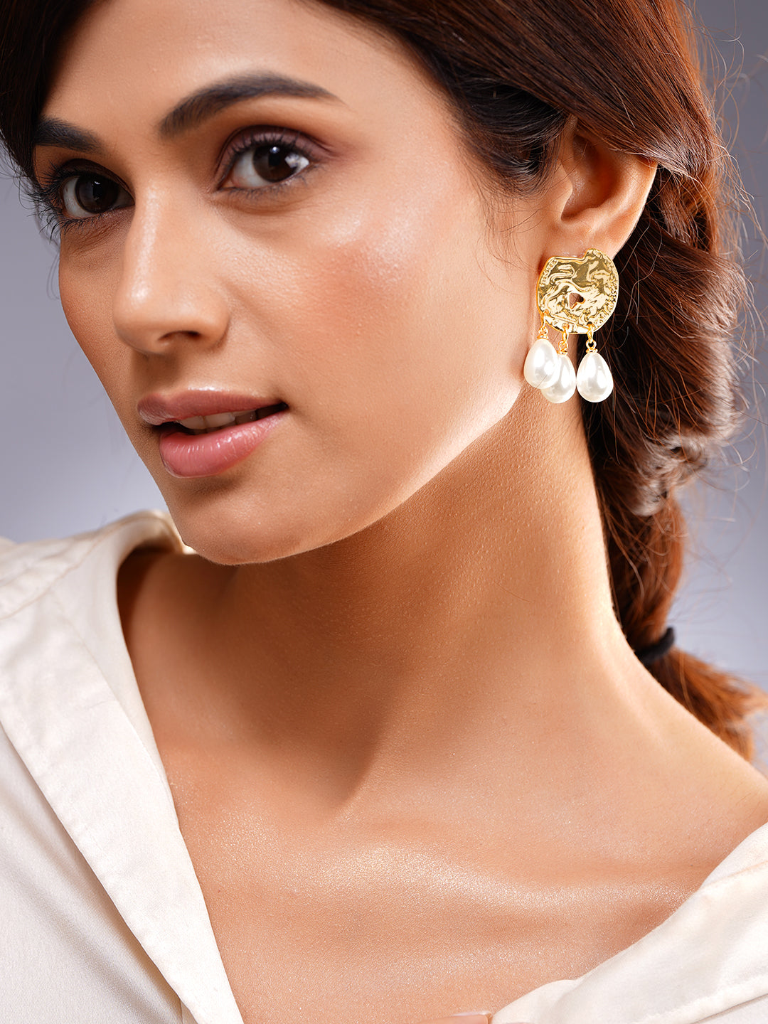 Gold Pearl Drop Statement Earrings