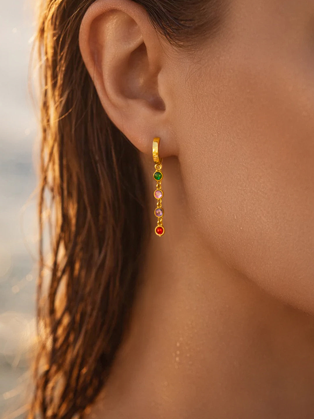 Demifine 18K Gold Plated Stainless steel Multi-Gem Crystal Dangler Earrings