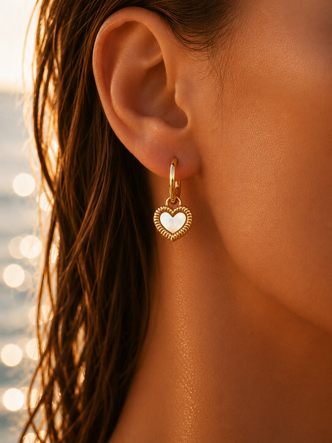 Demifine 18K Gold Plated Stainless steel Reversible Heart Drop Hoops