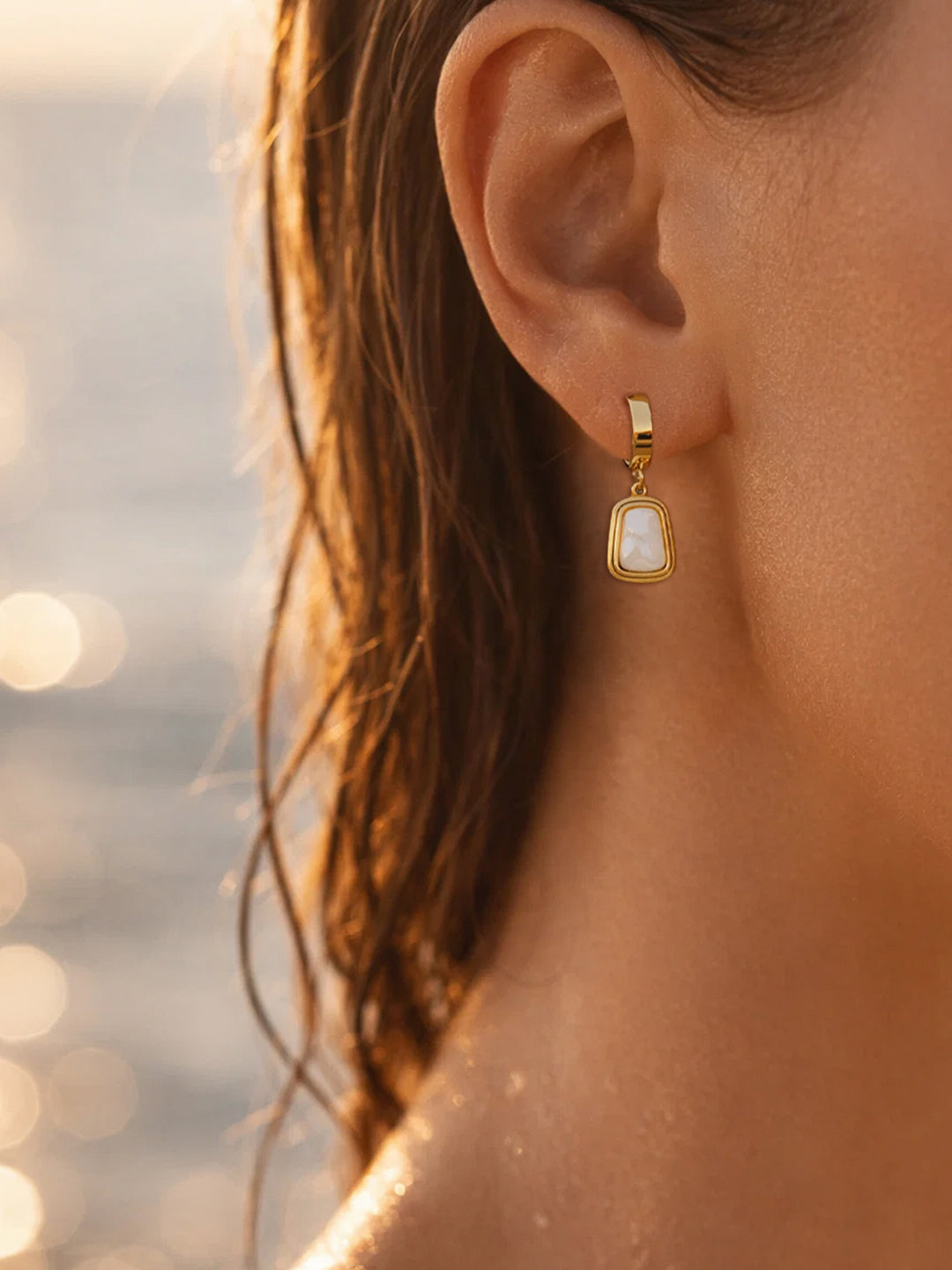Demifine 18K Gold Plated Stainless steel Minimal Statement Hoop Drop Earrings