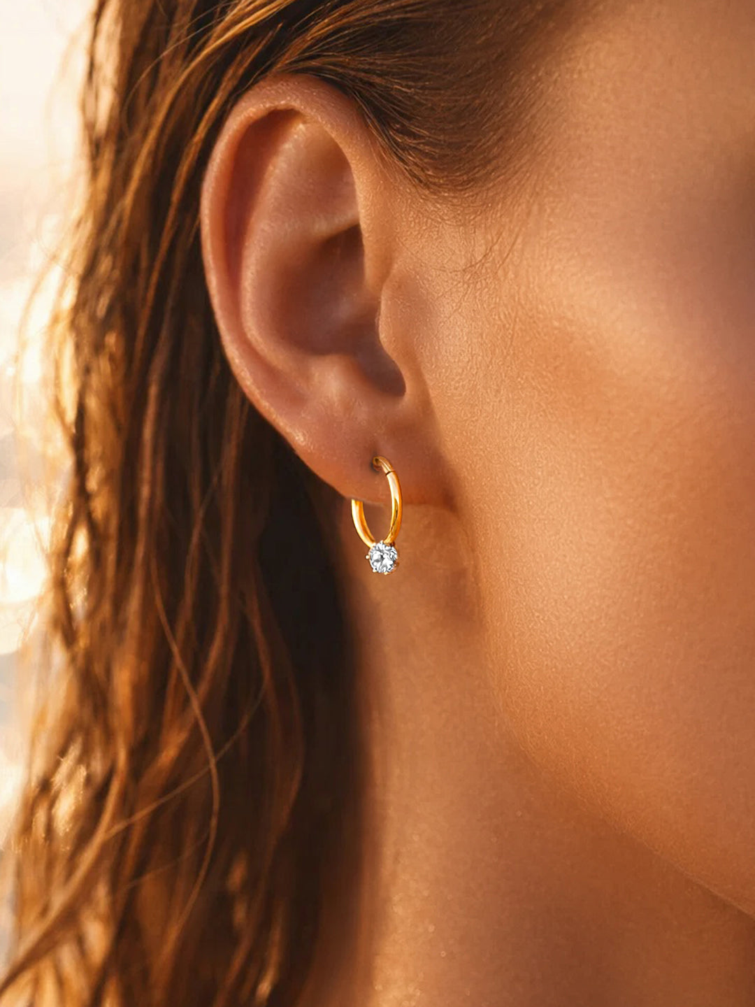 Demifine 18K Gold Plated Stainless steel Minimal Crystal Drops Hoop Earrings