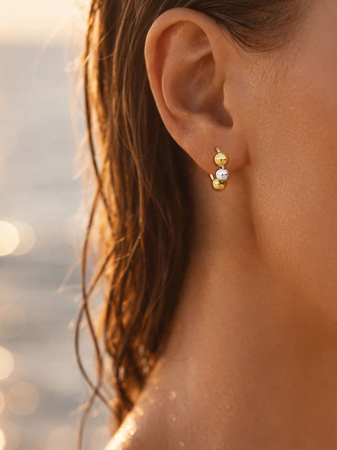 Demifine 18K Gold Plated Stainless steel Dual Tone Beaded Hoop Earrings
