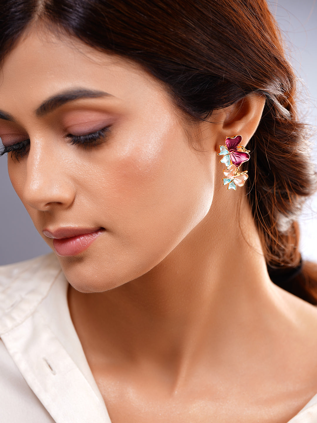 Multicolor Enamel Butterfly Stud Earrings