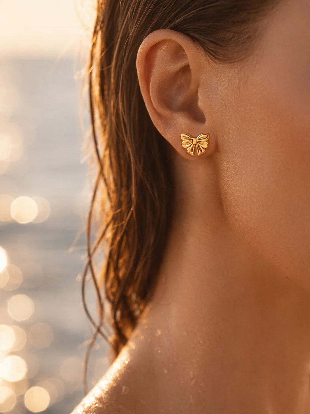 Demifine 18K Gold Plated Stainless steel Bow Stud Earrings