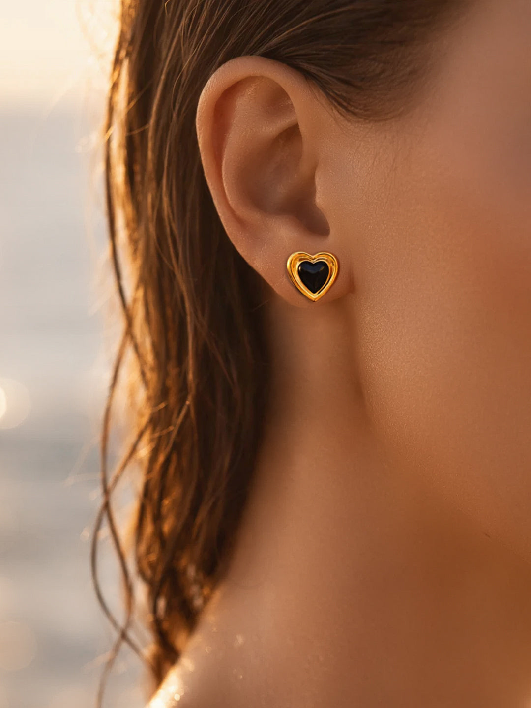 Demifine 18K Gold Plated Stainless steel Enamel Dual Heart Studs
