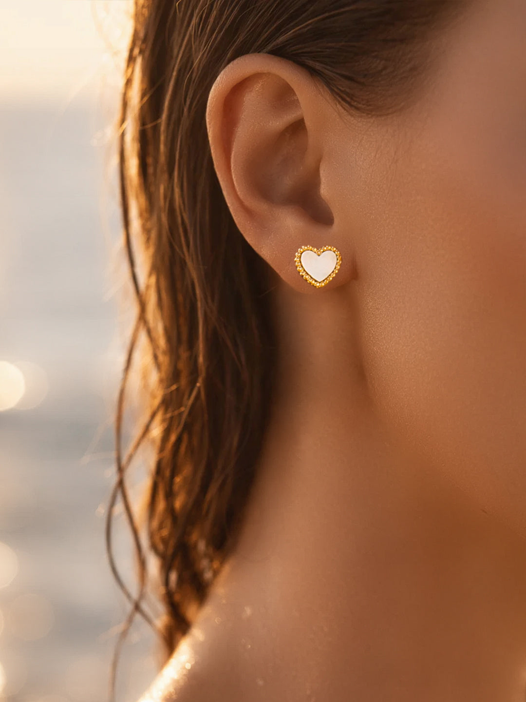Demifine 18K Gold Plated Stainless steel Heart Stud Earrings