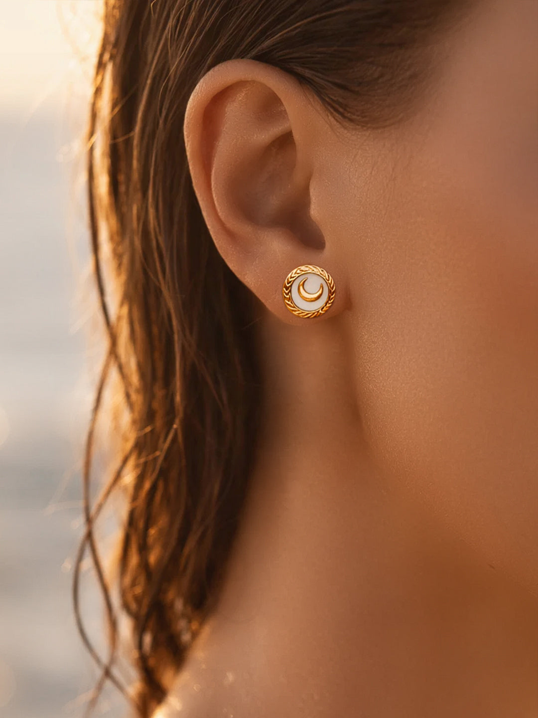 Demifine 18K Gold Plated Stainless steel Geometric Moon Stud Earrings
