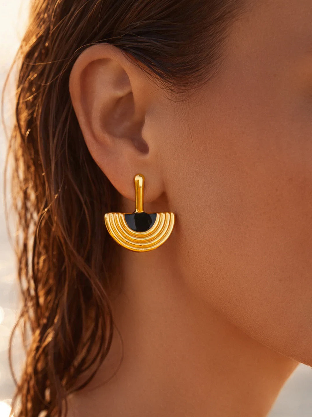 Demifine 18K Gold Plated Stainless steel Arch Enamel Statement Drop Earrings