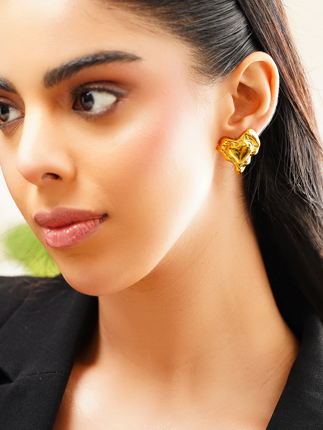Demifine 18K Gold Plated Stainless Steel Melted Heart Statement Stud Earrings