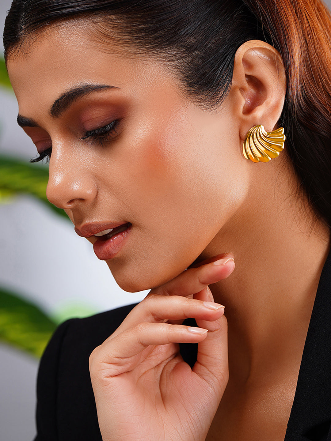Demifine 18K Gold Plated Stainless steel Golden Shore Stud Earrings