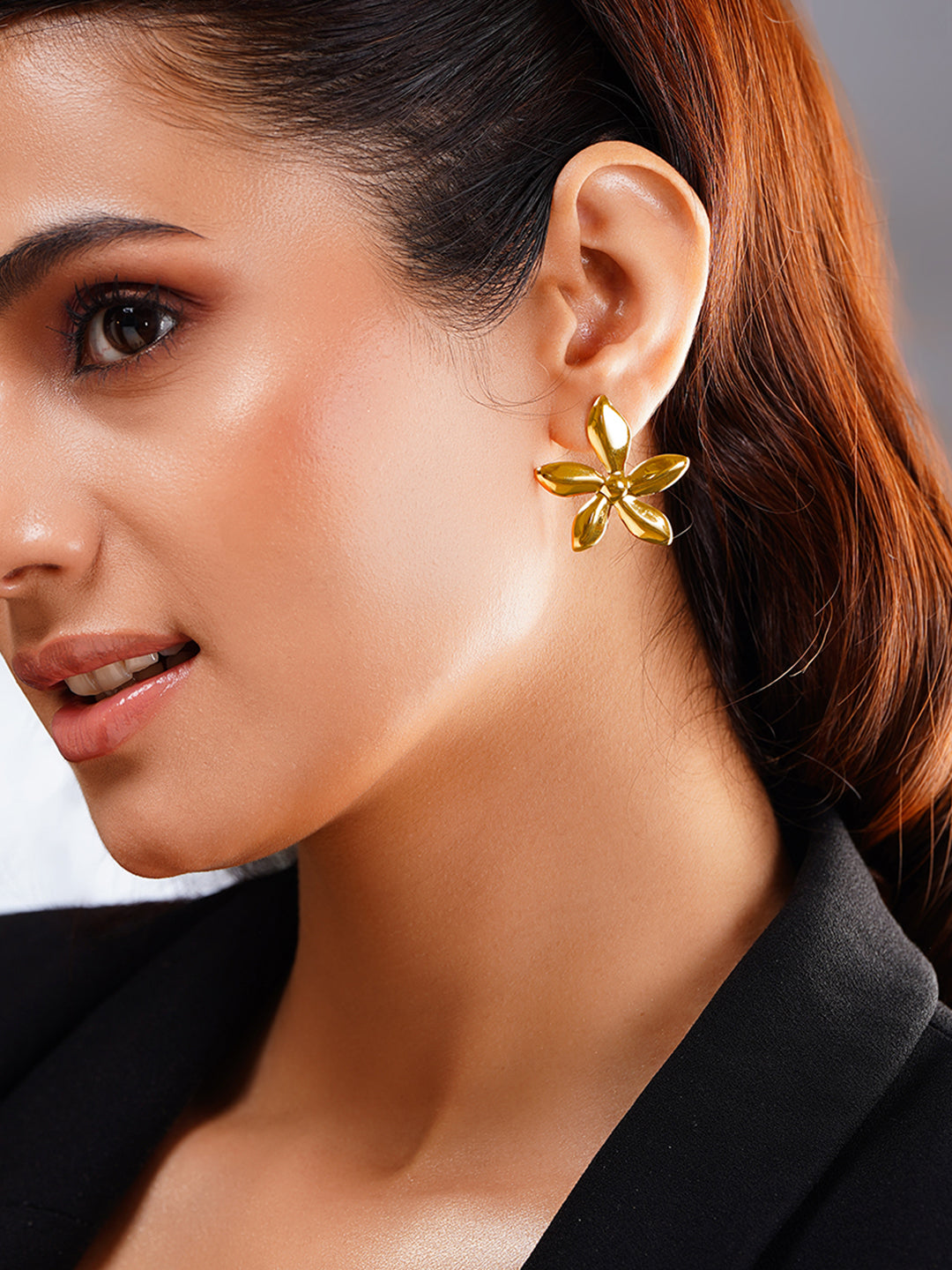 Demifine 18K Gold Plated Stainless steel Flower Petal Statement Stud Earrings