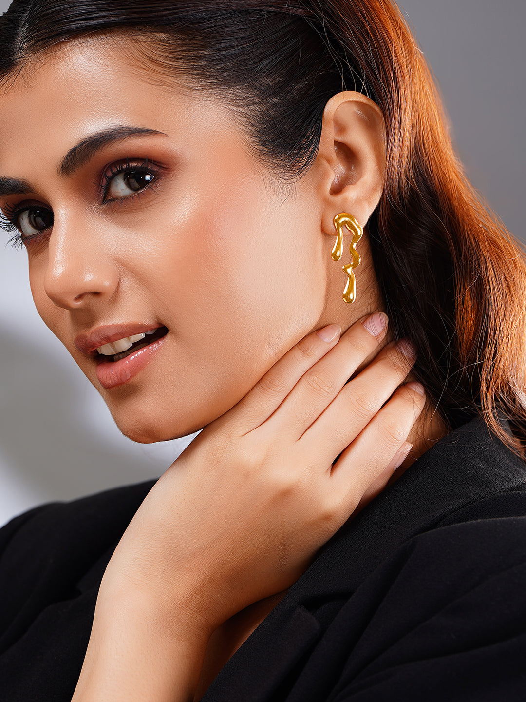 Demifine 18K Gold Plated Stainless steel Molten Glow Drop Earrings