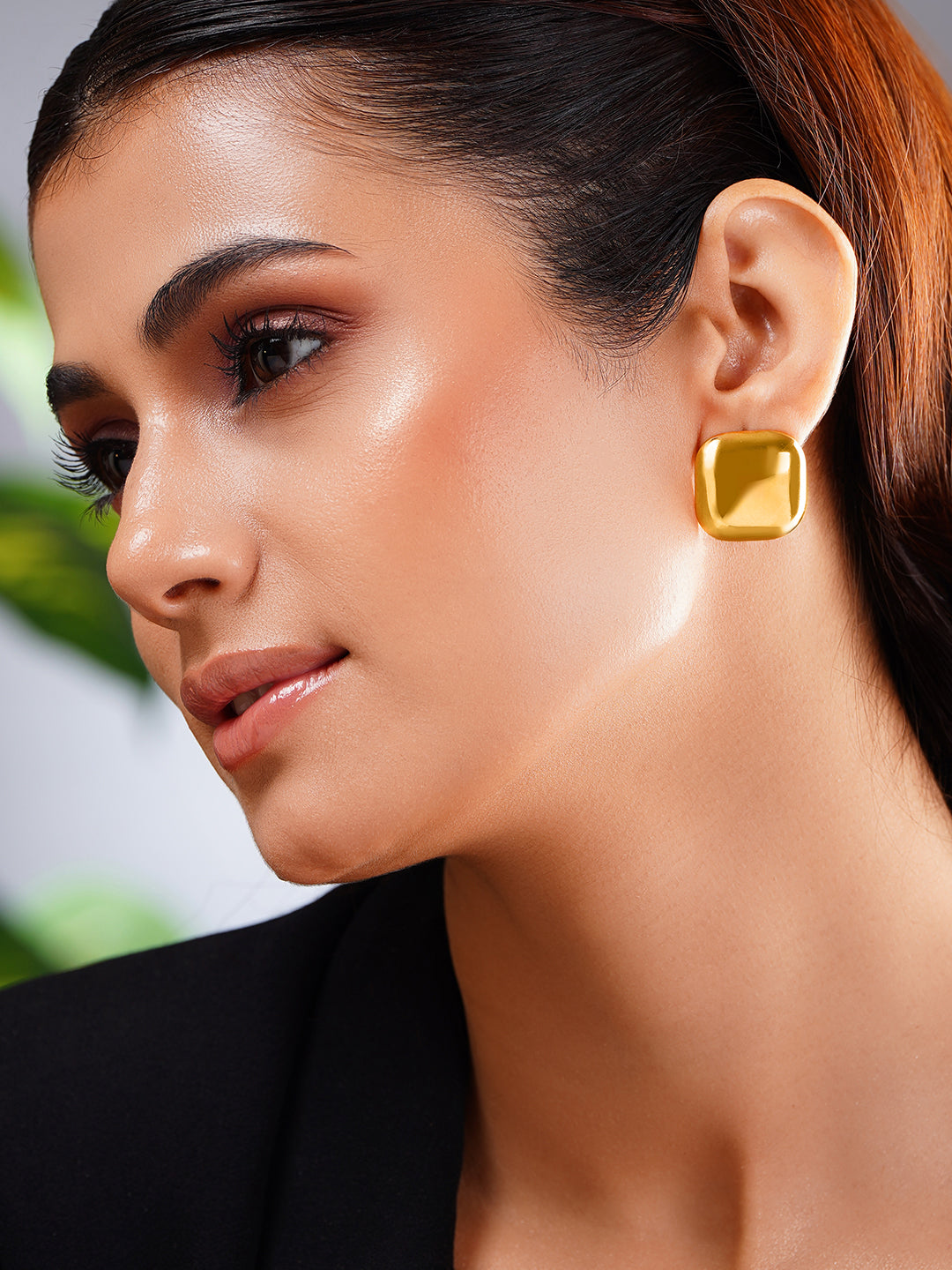 Demifine 18K Gold Plated Stainless steel Pillow Dome Stud Earrings