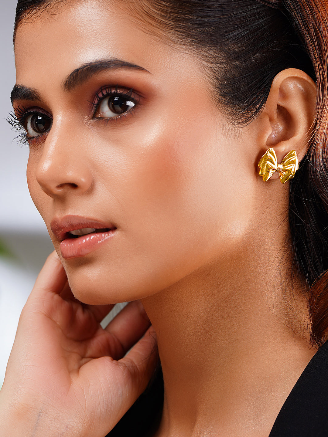 Demifine 18K Gold Plated Stainless steel Sweet Bow Stud Earrings